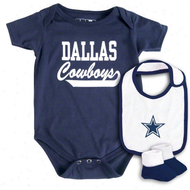 Dallax Cowboys Newborn Navy Monkey Bars Creeper, Bib, & Bootie Attitude