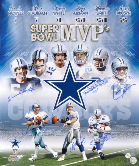 Dallas Cowboys Super Bpwl Mvps Autographed Photograph  Details: 20x24, 6 Signatures