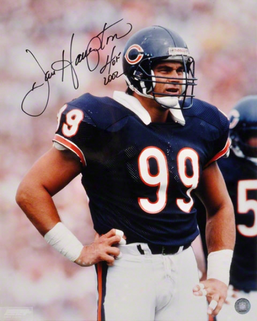 Dan Hampton Chicago Bears Action 16x20 Autographrd Photograph With Hof 2002