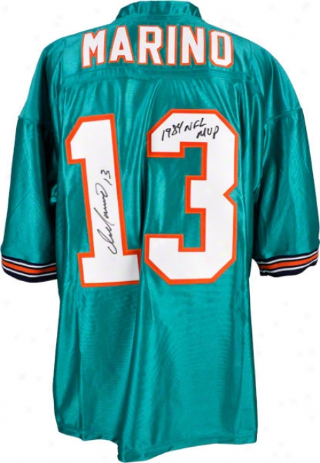 Dan Marino Autographed Jersey  Details: Miami Dolphins, Teal, Custom, With &quot1984 Nfl Mvp&quot Inscription