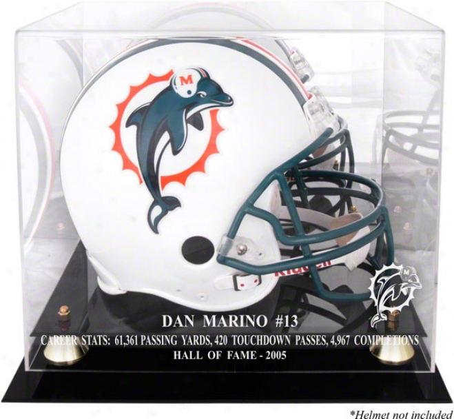 Dan Marino Hall Of Fame 2005 Golden Classic Helmet Display Case And Mirror Back