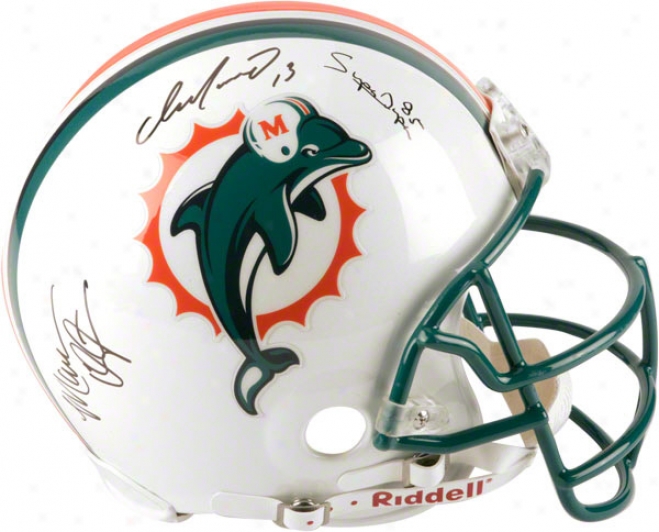 Dan Marino, Mark Duper And Mark Clayton Autographed Pro-line Helmet  Particulars: Miami Dolphins, Authentic Riddell Helmet