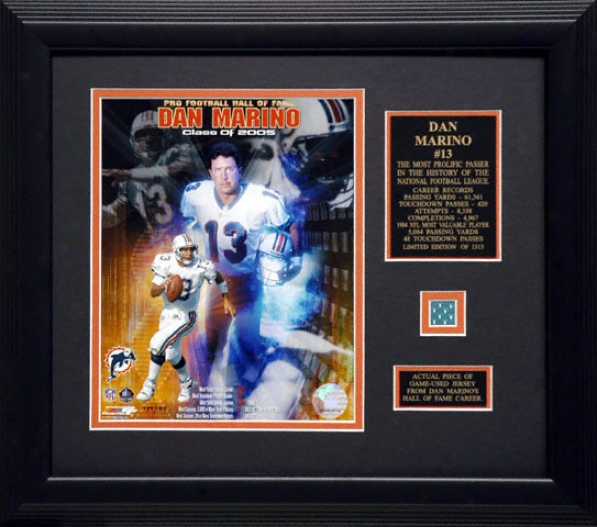 Dan Marino Miami Dolphins - Hall Of Fame Collage - Framed 8x10 Unsigned Photograph With Game Used Jersey  Piece Piece And Descriptive Plate