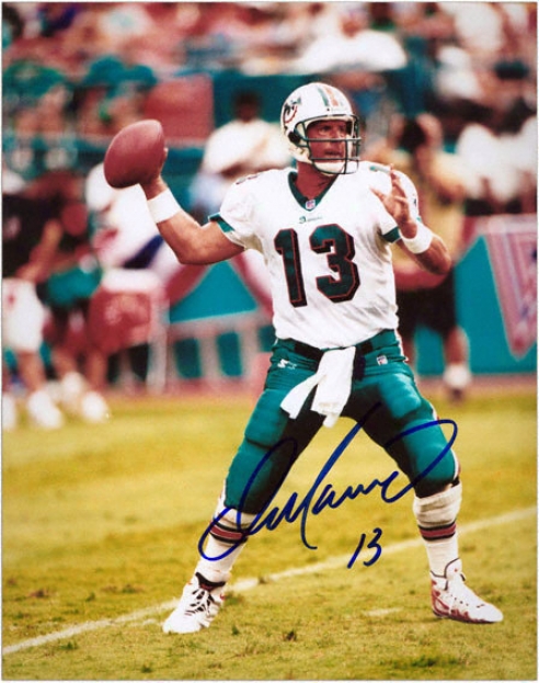 Dan Marino Miami Dolphins - Passing White Jersey - Autographed 8x10 Photograph