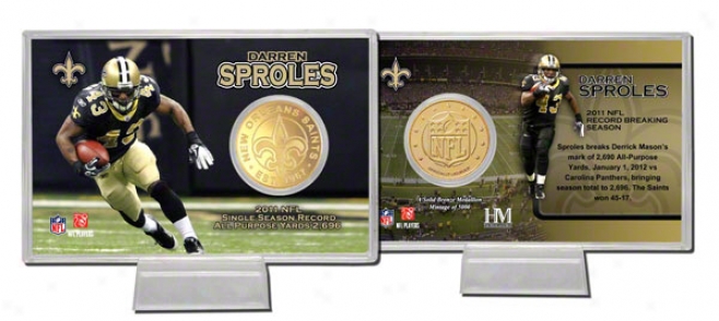 Darren Sproles New Orleans Saints 2011 Single Season Record Bronze Coin Card