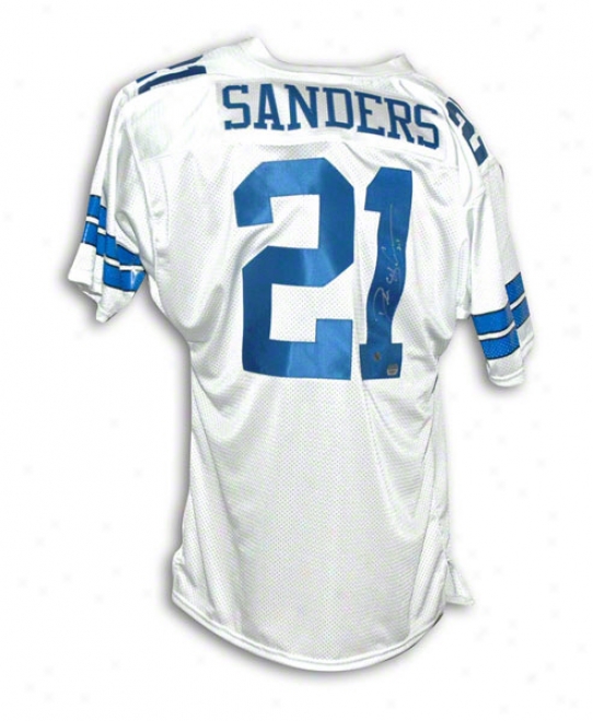 Deion Sanders Dallas Cowboys Autographed Pale Throw6ack Jersey