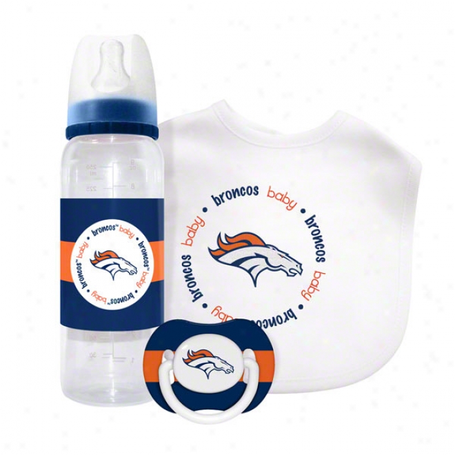 Denver Broncos Baby Gift Set: Kickoff Assemblage 3-piee Baby Feeding Placed