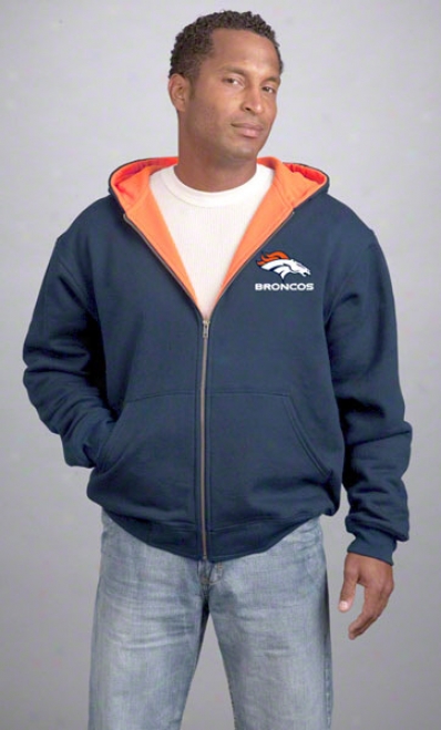 Denver Broncos Jacket: Navy Reebok Hooded Craftsman Jacket