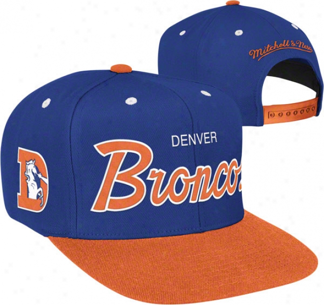 Denver Broncos Mitchell & Neds Throwback Script 2 Tone Adjustable Snapback Hat