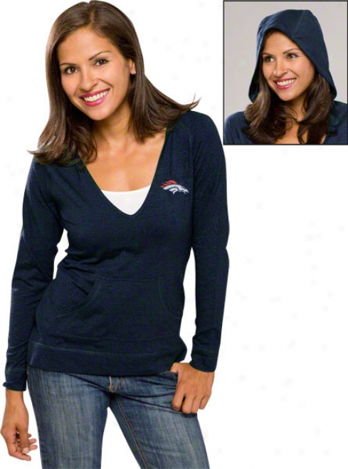 Denver Broncos Navy Womrn's Social Long Sleeve Hooded Shirt