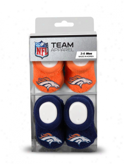 Denver Broncos Newborn 3-6 Monthss Navy One Orange Nfl Booties 2 Pack