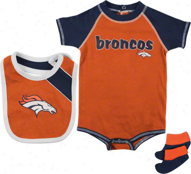 Denver Broncos Newborn Creeper, Bib, And Bootie Set