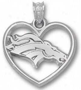 Denver Broncos Sterling Silver Bronco Logo Heart Pendant