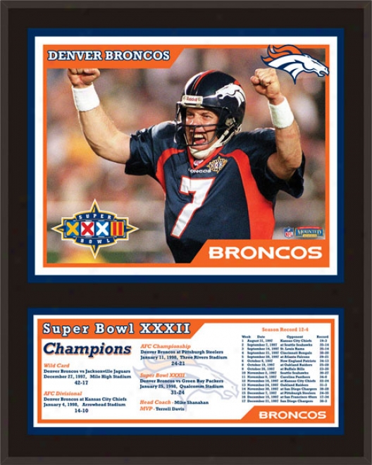 Denver Broncos Sublima5ed 12x15 Plaquee  Dwtails: Super Bowl Xxxii