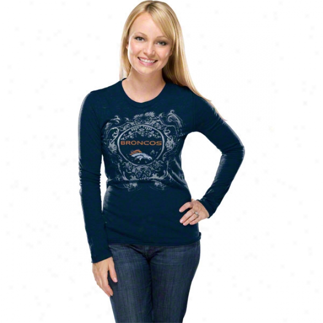 Denver Broncos Wommen's Coin Toss Navy Long Sleeve Top