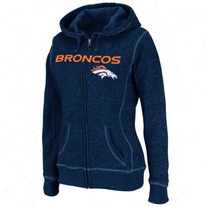 Denver Broncos Women's Deep Post Navy Full-zip Hooded Sweatshirt