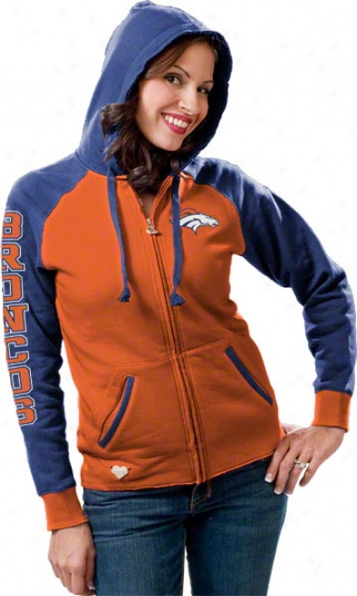 Denver Broncos Women's Orange Letterman Full-zp Hooded Sweatshirt