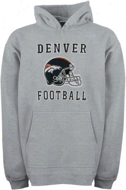 Denver Broncos Youth Grey Helmet Logo Applique Hooded Sweatshirt