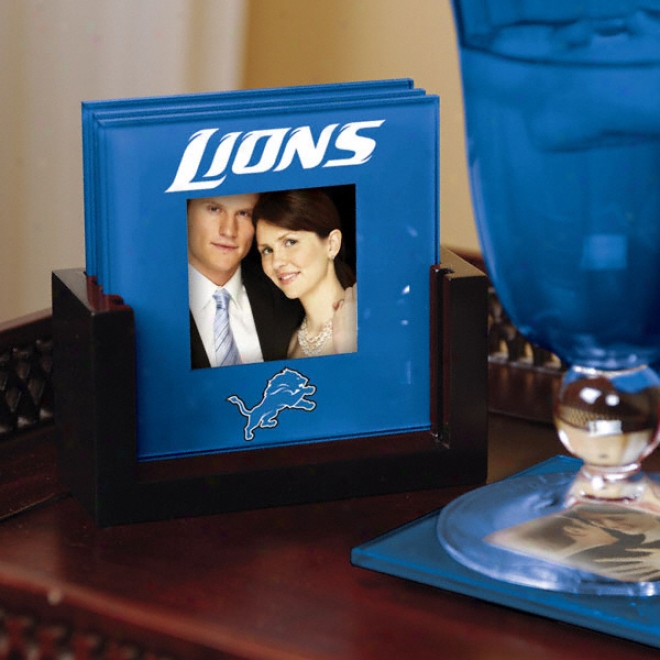 Detroit Lions Art Glass Photo Coaster Set