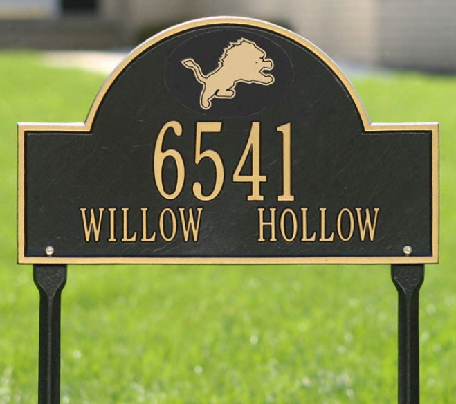 Detroit Lions Black And Gold Personalized Address Oval Lawn Plaque