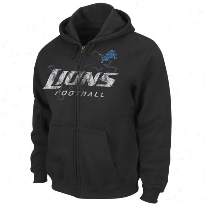 Detroit Lions Black Touchback Iv Full-zip Fleece Hooded Sweatshirt