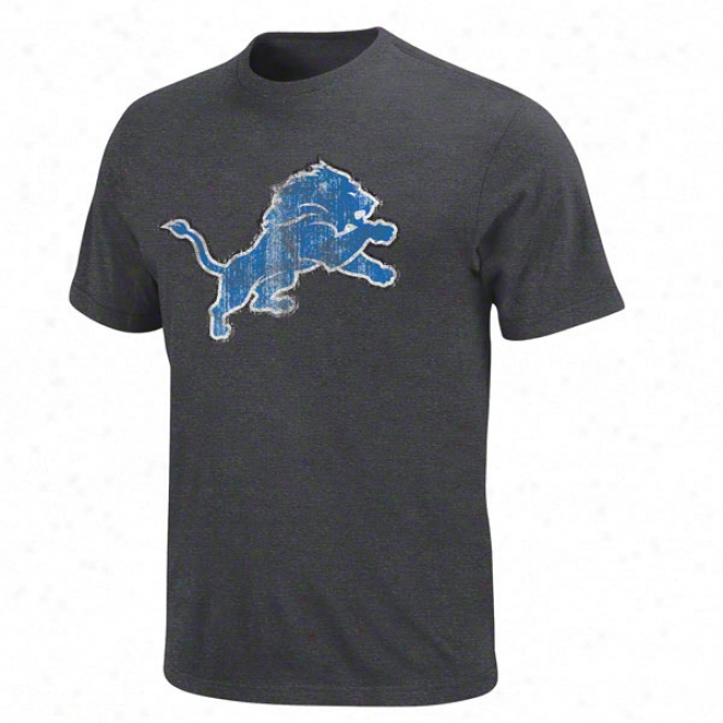 Detroit Lions Charcoal Vintage Logo Iii T-shirt