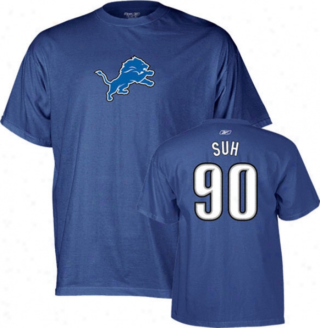 Detroit Lions Youth  Blue Reebok Ndamukong Suh Name & Number Logo T-shirt