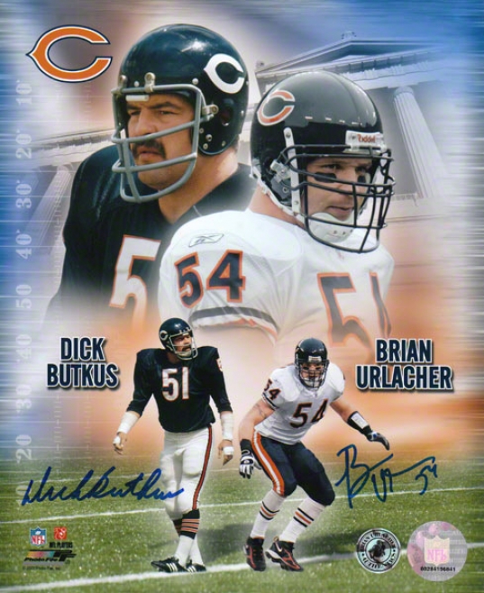 Dick Butkus And Brian Ulacher Chicago Bears - Collage - Dual Autographed 8x10 Photograph