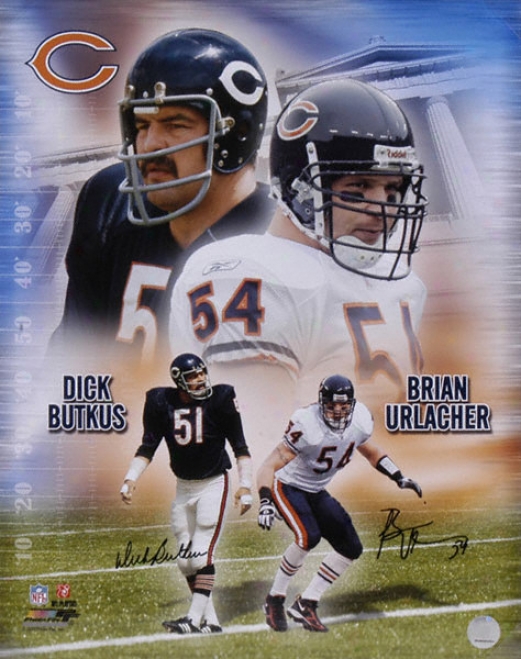 Dick Butkus And Briqn Urlacher Chicago Bea5s - Collage - Autographed 16x20 Photograph