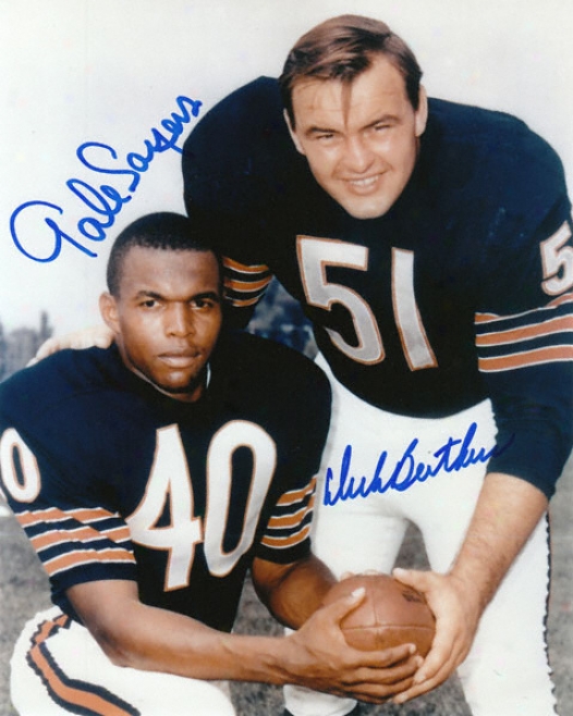 Dick Butkus And Wind Sayers Chicago Bears Plea 8x10 Autographed Photograph