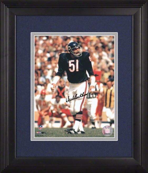 Dick Butkus Autograaphed Photograph  Details: Chicago Bears, Framed 8x10, Ready At Line Of Scrimmage