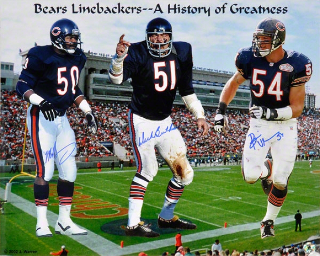 Dick Butkus, Brian Urlacher & Mike Singletary Chicago Bears - Monsters Of The Midway - Autographed 16x20 Photograph