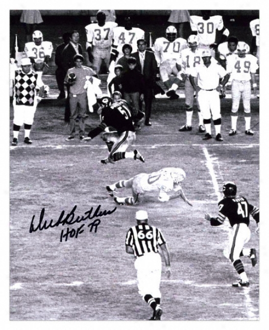 Dick Butkus Chicago Bears -jump- Autographed 8x10 Photograph With Hof 79 Inscription