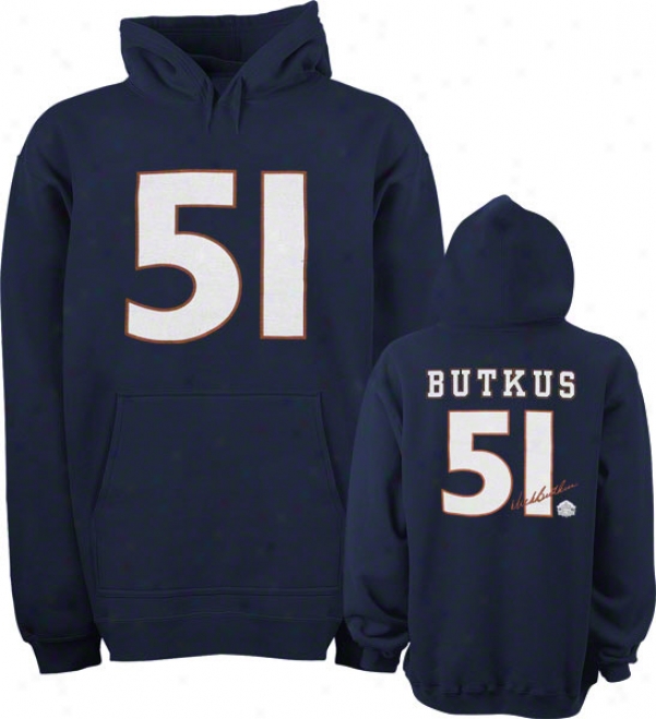 Dick Butkus Chicago Bears Navy Hall Of Fame Name & Number Hooded Sweatshir