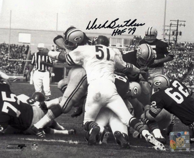 Dick Butkus Chicago Bears - Packer Pile Up - Autographed 8x10 Photograph With Hof Inscription