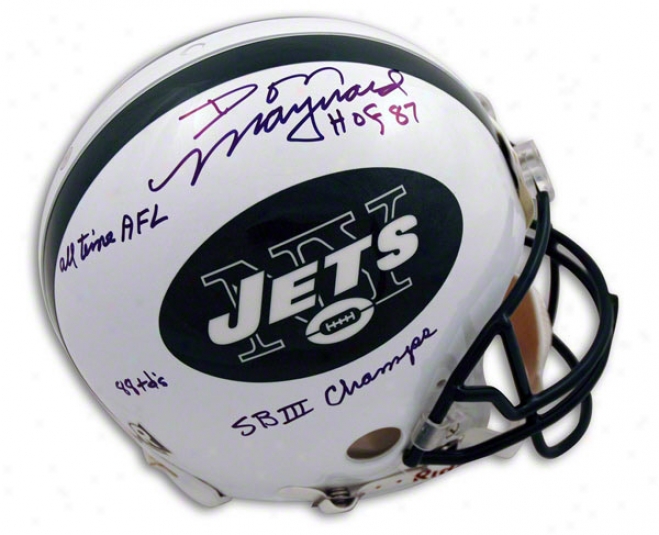 Don Maynard Autographed Pro-line Helmet  Details: New York Jets, With Hof '87, All Time Afl, 88 Tds, And Sb Iii Champs Inscriptions