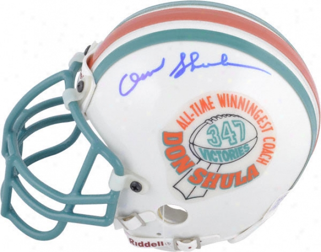 Don Shula Miami Dolphins Autographed 347 Victories Decal Riddell Mini Helmet