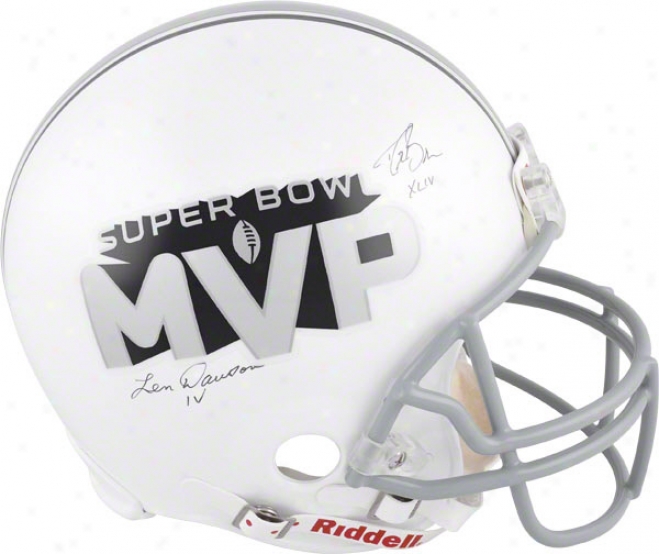 Drew Brees And Len Dawson Autorgaphed Helm  Details: Super Bowl Mvps