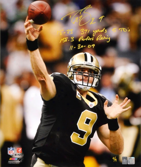 Drew Brees Autographed Photograph  Details: eNw Orleans Saints, 20x24, 5 Inscriptions