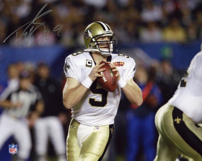 Drew Brees New Orleans Saints - Sb Xliv Pass - Autographed 8x10 Photograph Signed In Silver