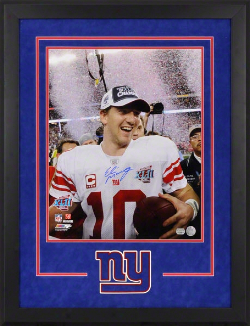 Eli Manning Framed Autographed Photograph  Details: Neww York Giants, Super Bowl Confetti, 16x20