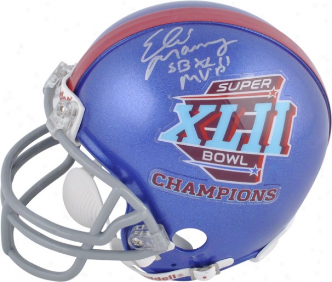 Eli Manning New York Giants Autographed Sb Xlii/team Logo Mini Helmet With Super Bowl Xlii Mvp Inscription