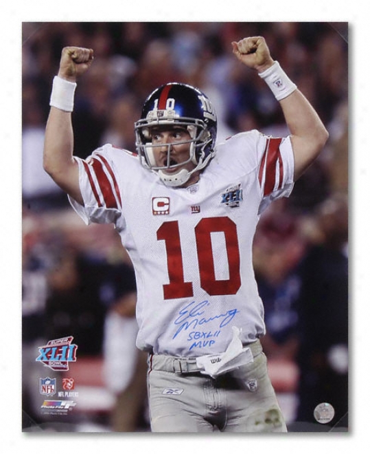 Eli Manning New York Giants - Super Bowl Xlii Ams In Air - Autographed 16x20 Photogrwph Super Bowl Xlii Mvp Inscription