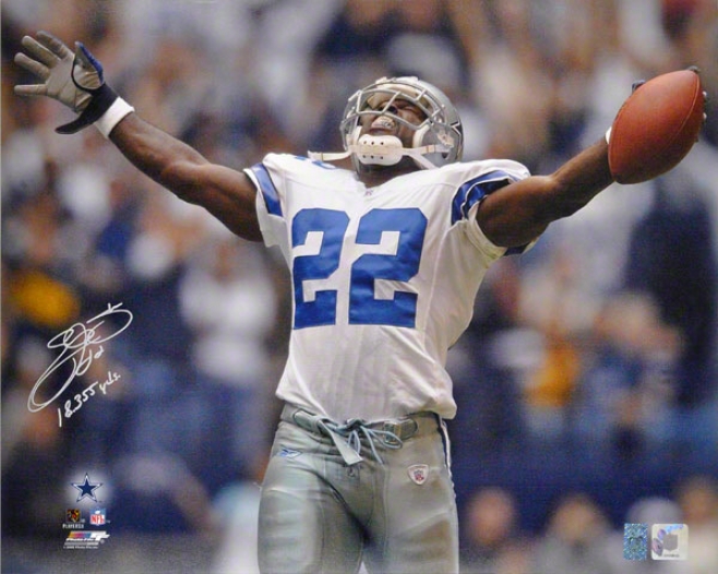 Emmitt Smith Autograpyed Photograph  Details: Dallas Cowboys,16x20, 18355 Yds Inscription