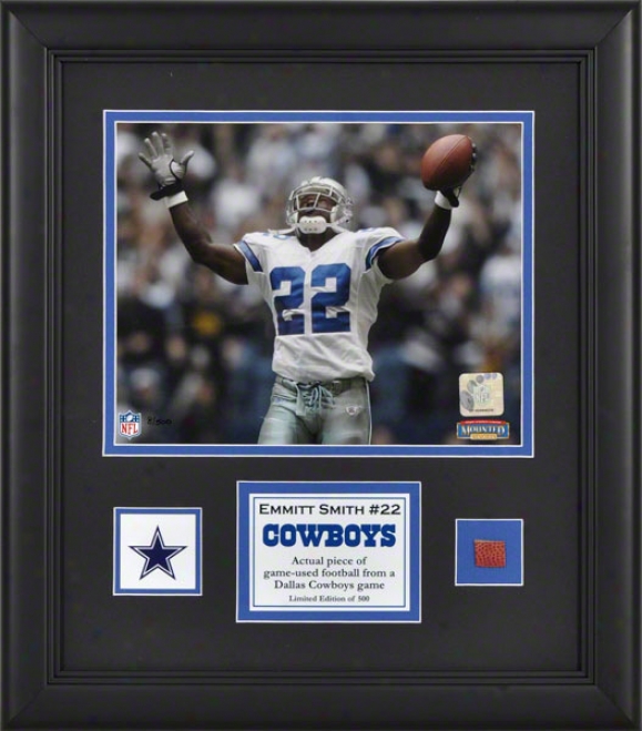 Emmity Smith Framed 8x10 Photograph  Details: Dallas Cowboys, With Game-used Football Painting And Descriptive Plate