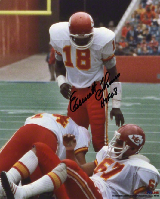 Emmitt Thomas Autographed Photograph  Details: 8x10, Kansas City Chiefs, Hof 08 Inscription