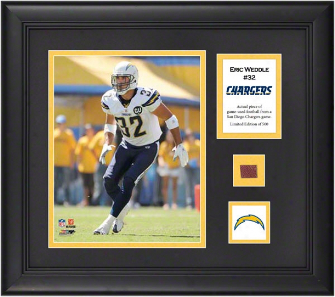 Eric Weddle Framed 8x110 Photograph  Details: San Diego Chargers, With Game-used Football Piece And Descriptive Plate