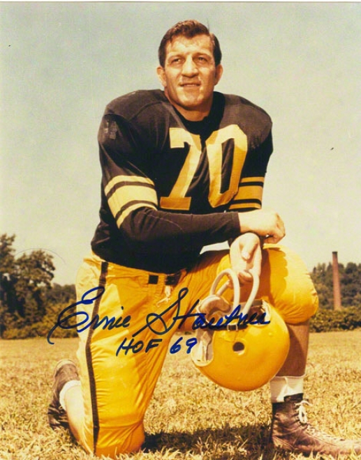 Ernie Stauutner Pittsburgh Steelers Autographed 16x20 Photo On One Knee Inscribed Hof 69