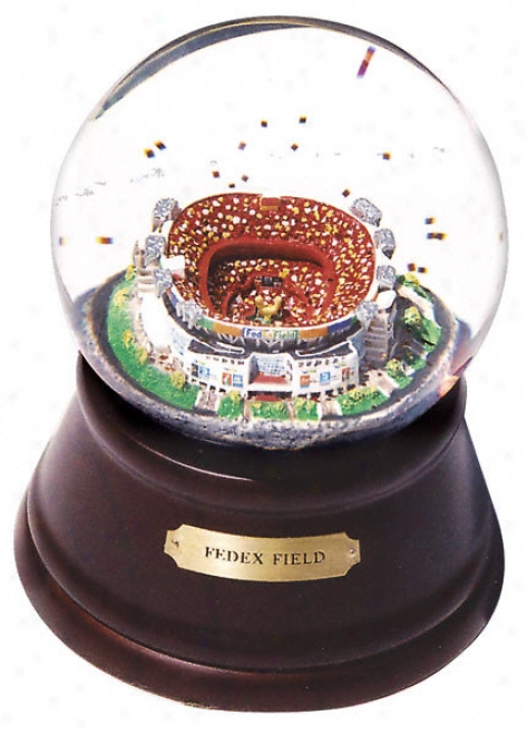 Fedex Field MusicalW ater Globe With Woodd Base