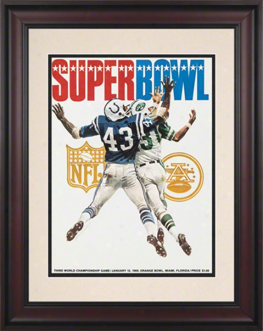 Framed 10.5 X 14 Super Bowl Iii Program Newspaper  Details: 1969, Jets Vs Colts